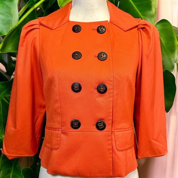 Robert Rodriguez Vibrant Orange Double-Breasted Cropped Trench Style Jacket Sz 2 - Picture 13 of 15